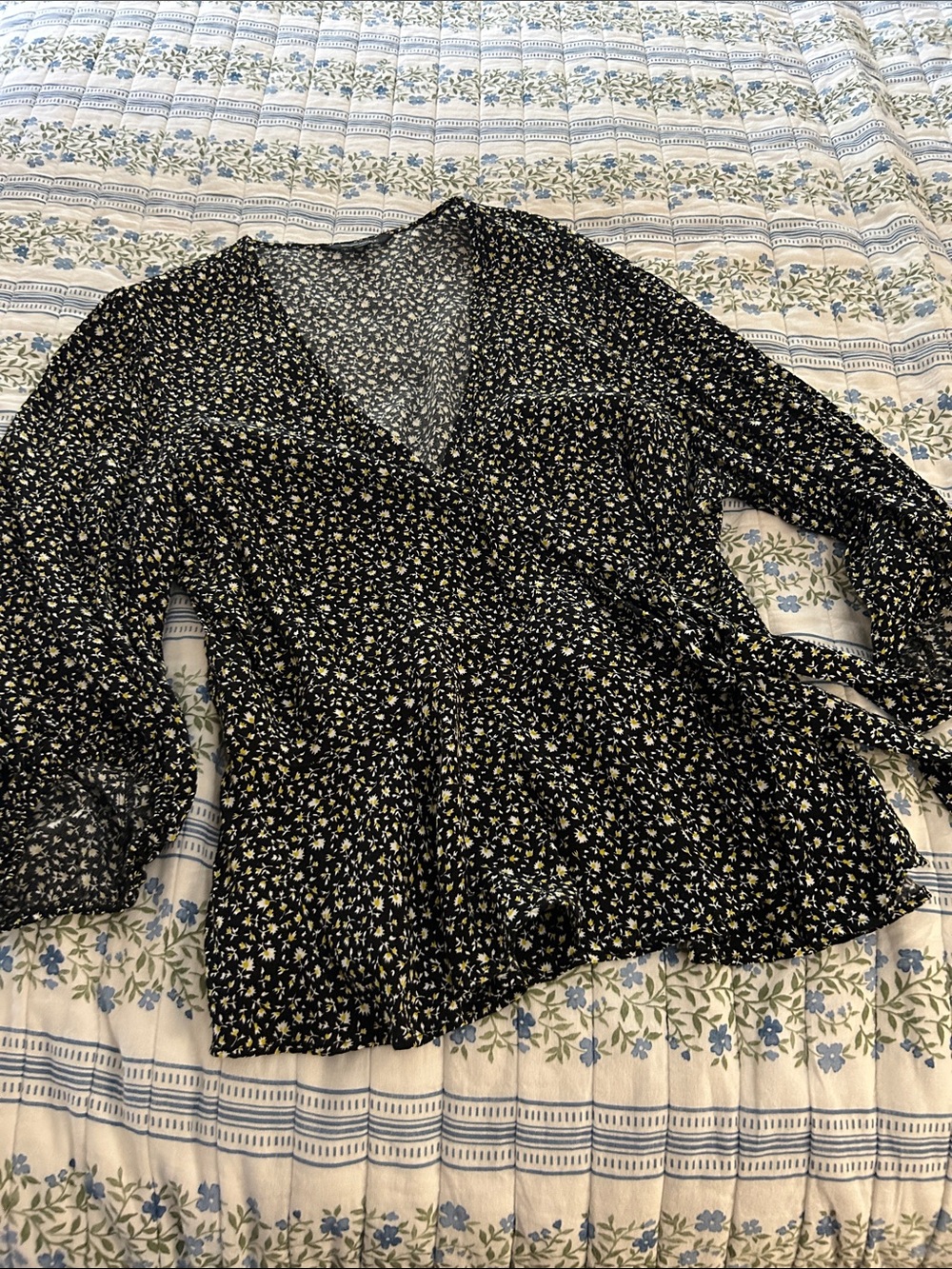 Banana Republic Black Floral Wrap Blouse